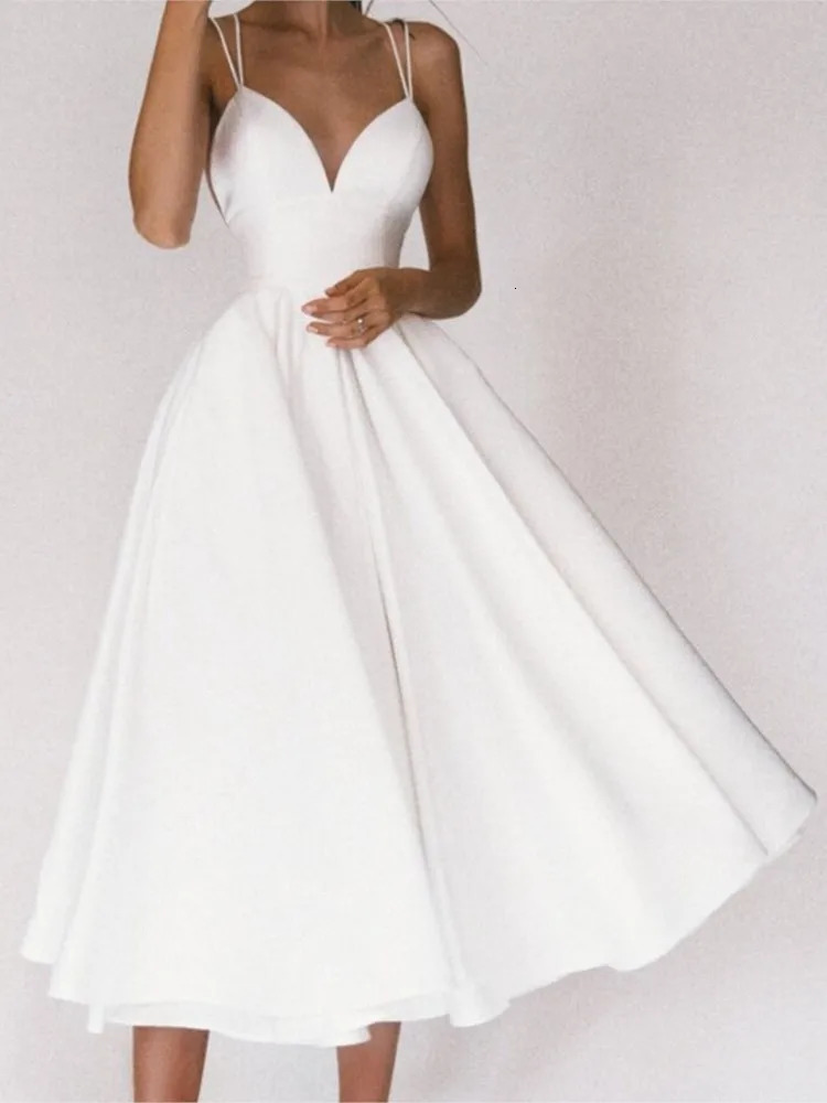 2024 Italian spaghetti shoulder strap Midi party dress for women solid color sexy Vneck backless warm and elegant womens ball Vestidos 241206