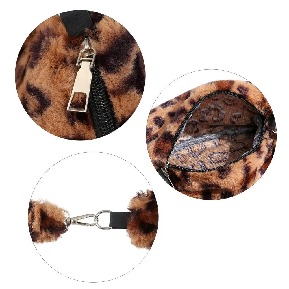 Leisure womens shoulder bag animal print leopard plush 241206