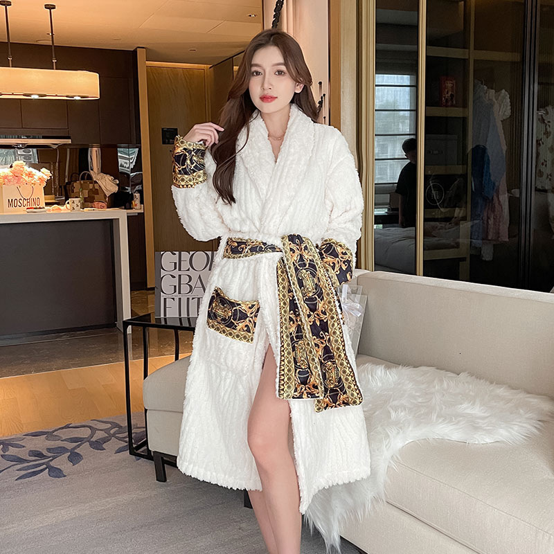 2025 Designer s new fairy style yukata thick flannel pajamas women s sexy bathrobe high end feeling warm and trend sweet medium to long home wear