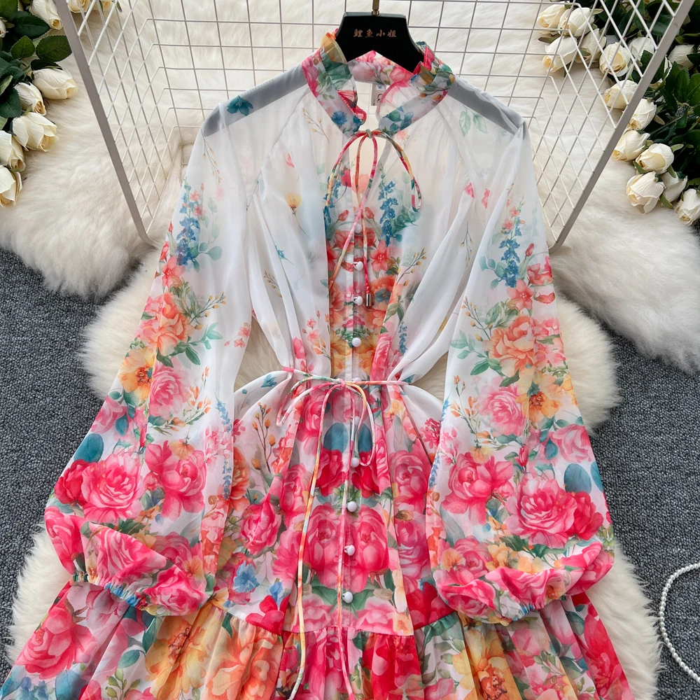 Dresses Summer Autumn Holiday Ral Long Sleeve Chiffon Short Dress Women Vintage Fashion Party Vestidos 2025