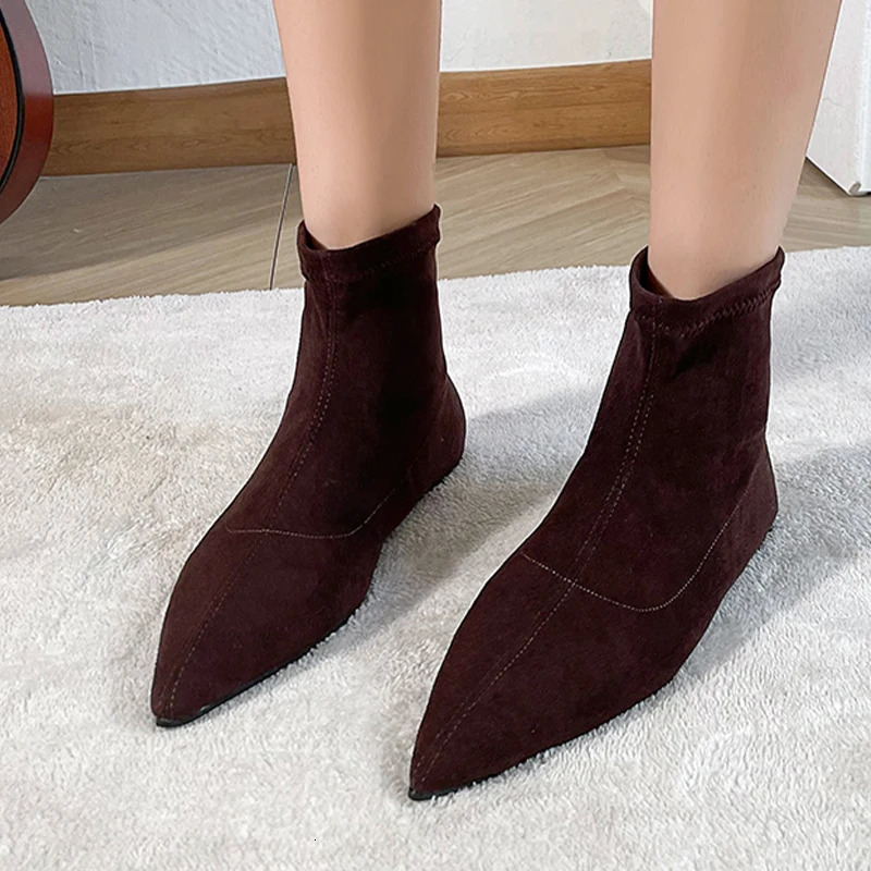 Pointed Toe Womens Snow Ankle Boots Suede Flat Fashion Shoes er Chelsea Boots Trend Gottbotas de Mujer 241206