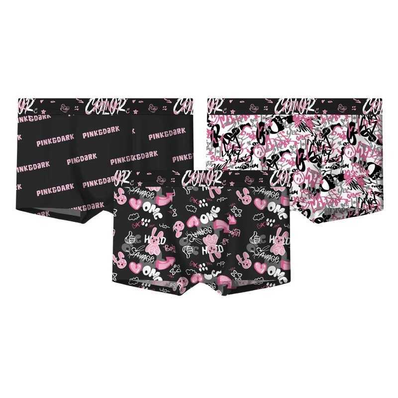 Mens Boxing Shorts Underwear Ice Silk Black Pink Breathable Mid Waist Four Corner Fashionable Printed Mens Underwear X241207