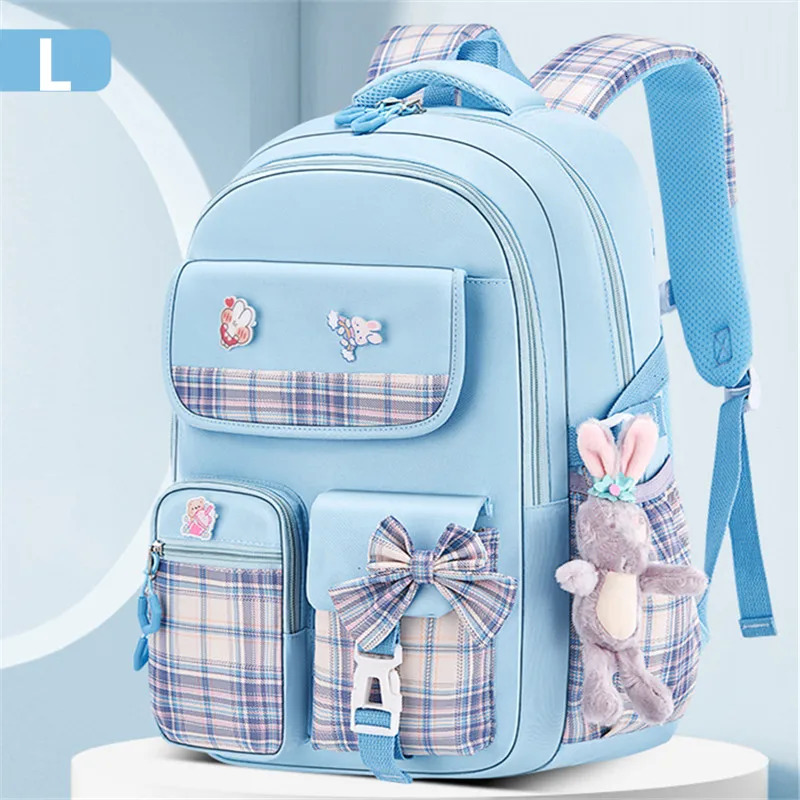 Girls Orthopedic rens Backpack with Rabbit Pendant Kawaii Waterproof School Bag Junior Bow Knot School Bag Mockhilas Book 241206