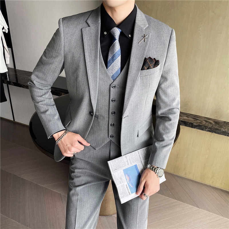 G721 New Korean Slim Men's Single Button Three-piece Suit Men's Casual Suit Groom Groomsmen Dress