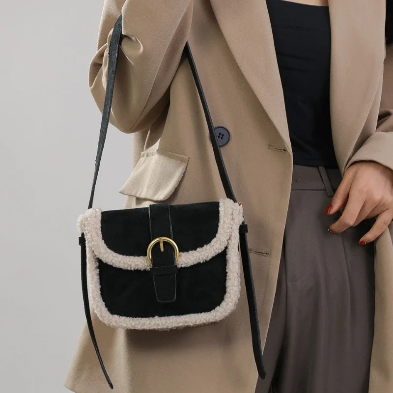 Cashmere womens bag retro ten font Versatile cute wallet and handbag shoulder Bolsos De Mujer Sac 241206