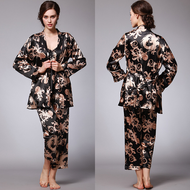 2025 Designer s new ice silk couple women s summer three piece set long sleeved men fashion s pajamas bathrobe home goods