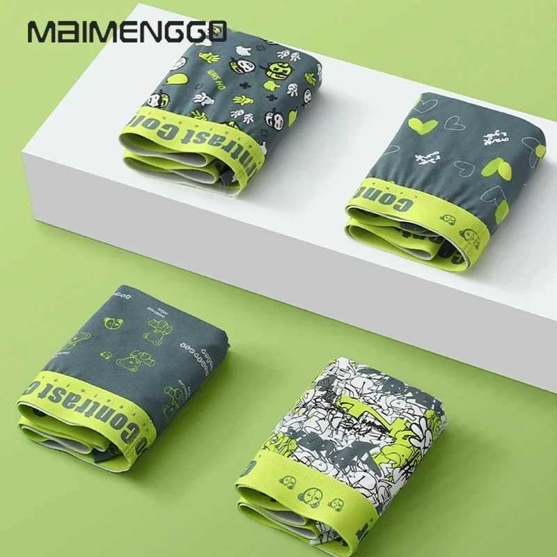 Mens underwear boxer shorts mens cotton underwear green cartoon underwear moisturizing willow breathable boxer underwear X241207