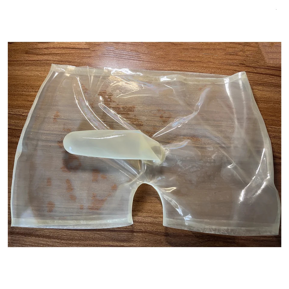 Sexy transparent mens latex shorts boxing Penis Condom Rubber briefs lingerie 241206
