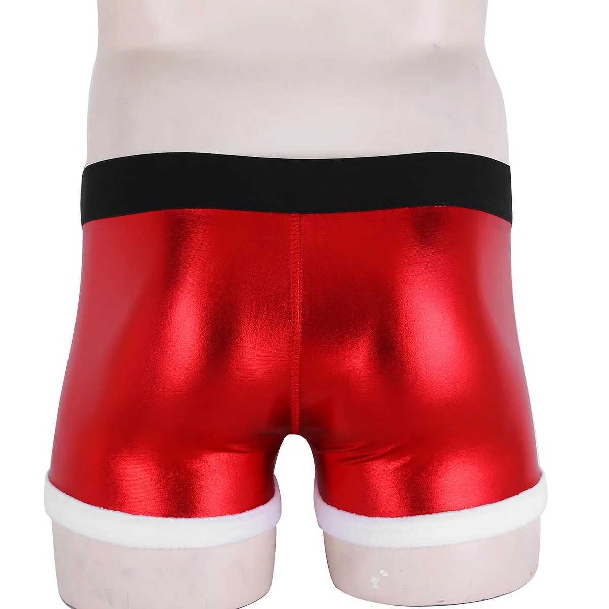 TiaoBug Red Mens Artificial Leather Printed with Pattern Santa Claus Party Clothing Boxing Shorts Underwear X241207