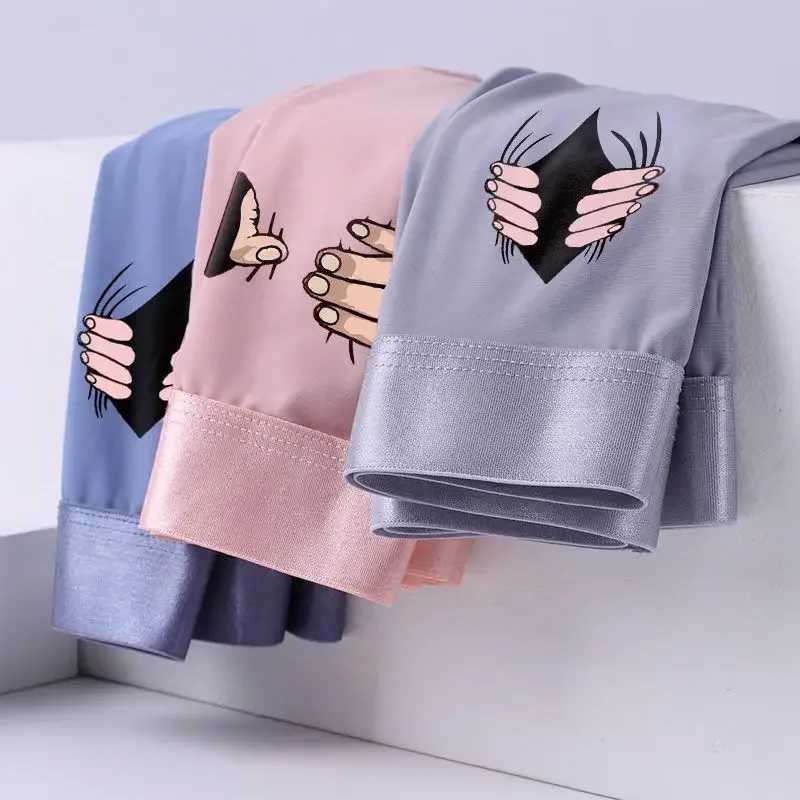 Mens ice silk four cornered pants with interesting personality cartoon flat underwear ultra-thin printed new style X241207