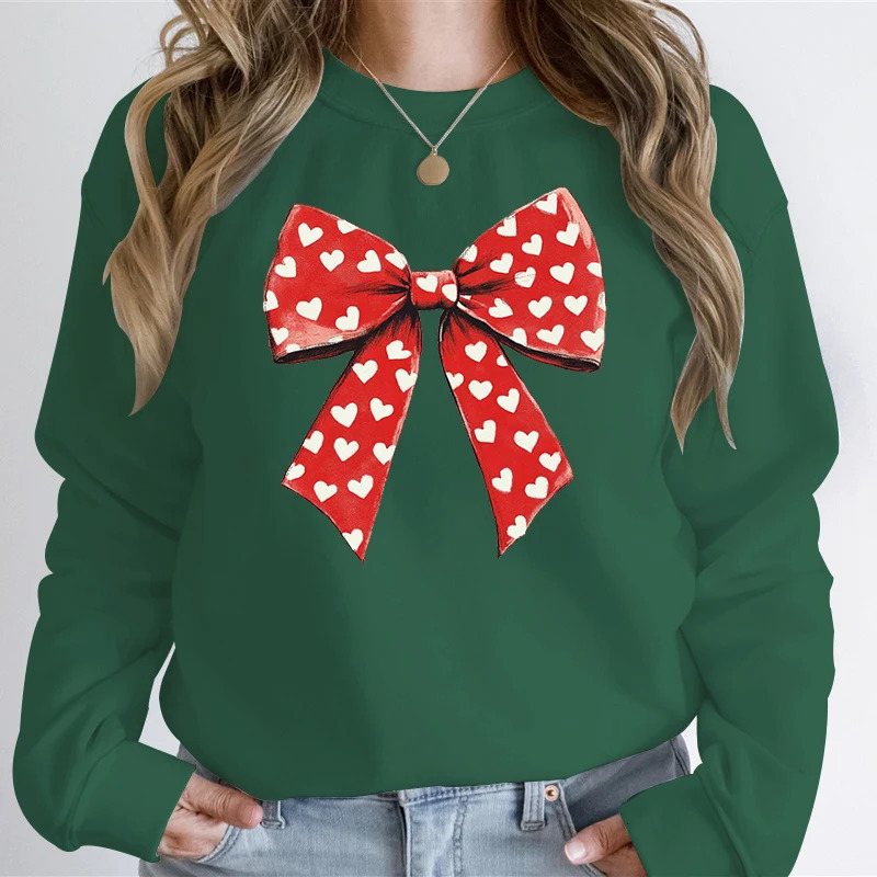 Womens Retro Bow Lovers Day Sweatshirt Anniversary Gift Fashion Casual Hoodie 241206