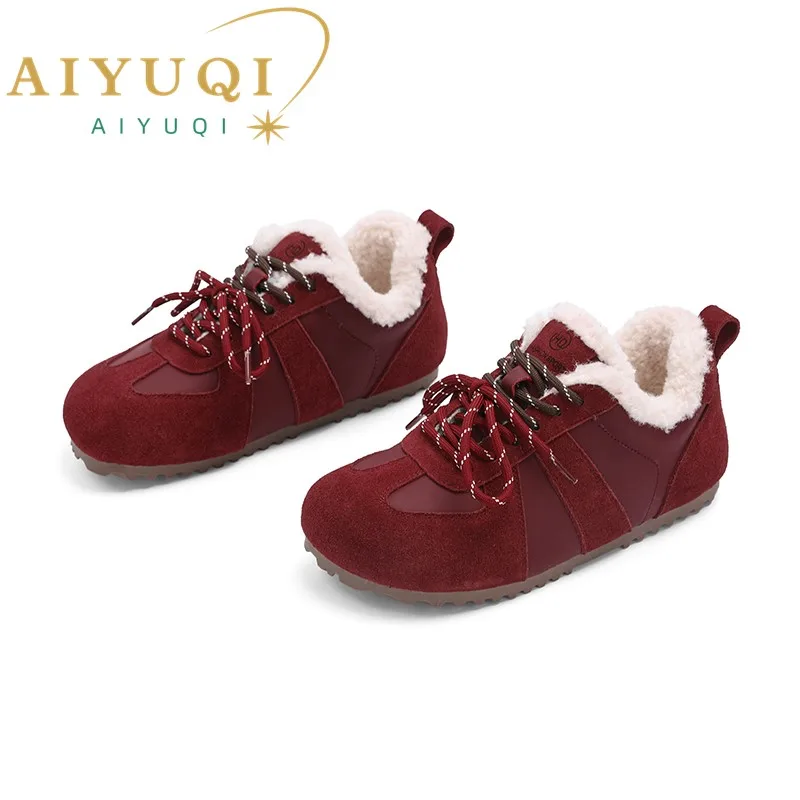 German Training Shoes Female Genuine Leather Winter Flat Velvet Forrest Gump Shoes Women Casual Sneakers Women