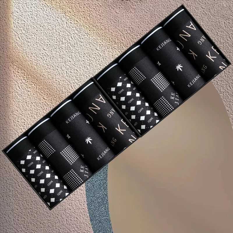8 pieces of mens underwear ice silk mens underwear breathable mens boxer printed underwear comfortable elastic shorts L-6XL X241207