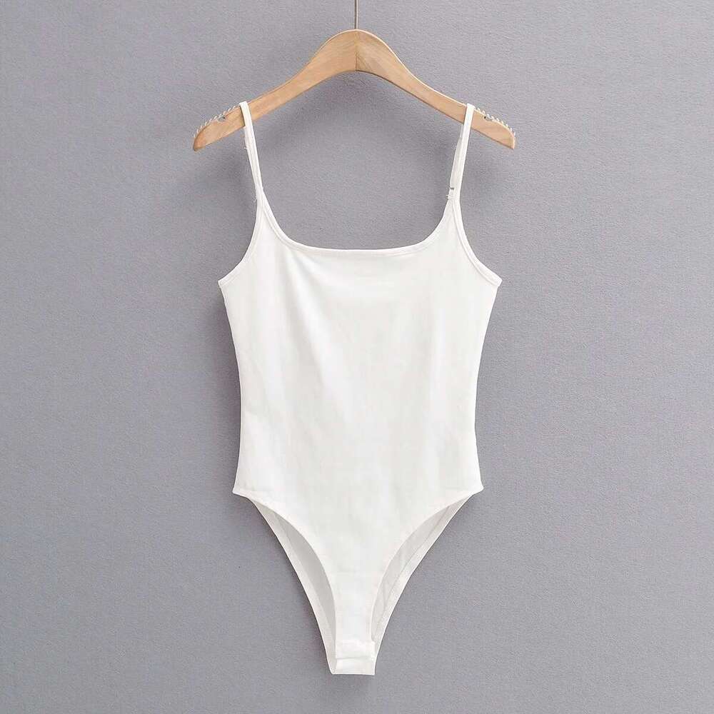 European and American INS summer U-neck elastic slim fit jumpsuit women's solid color tight camisole vest 2024 temperament versatile new trend cl