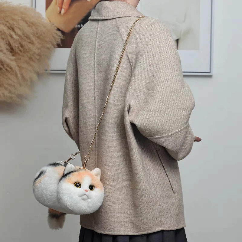 Cute Cat Shoulder Bag Womens Messenger Retro Handmade Autumn and Winter Plush 241206