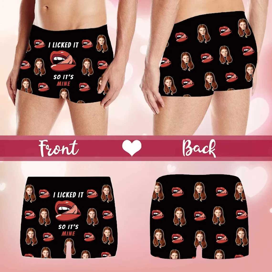 Customized girlfriend face I lick it boxer personalized mens boxer photo underwear Valentines Day love underwear shorts gift X241207