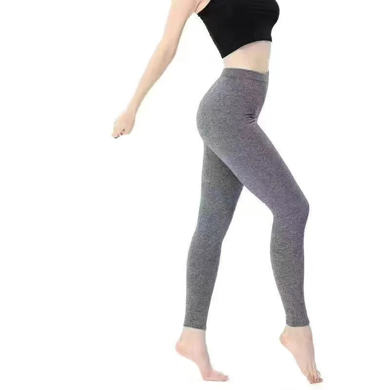 Womens elastic wool leggings casual soft pants grey fashionable ribbed pants fashionable warm pencil slim pants for autumn and winter 241206