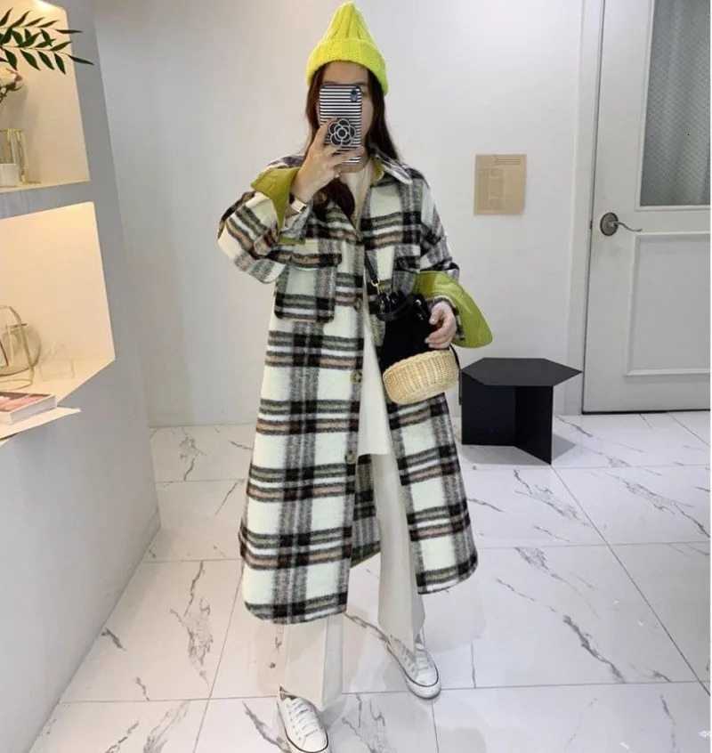 Womens Fashion Plain Wool Coat Womens Winter Thick Warm Korean Long Sleeve Collar Jacket Coat 241204