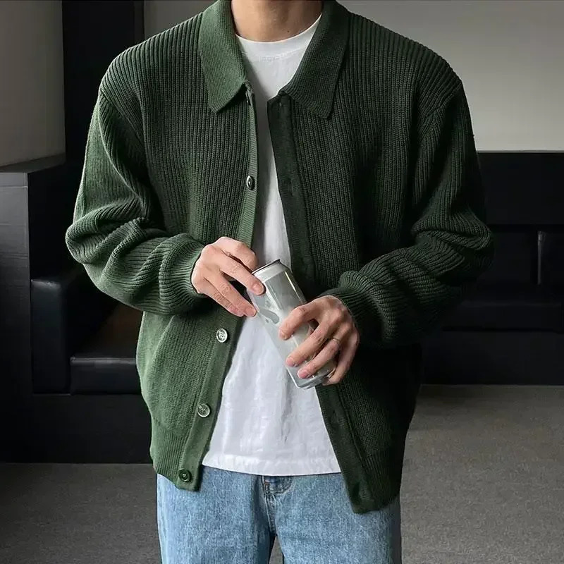 Mens sweater Korean fashion knitted mens streetwear slim fit casual cardigan jacket 241205