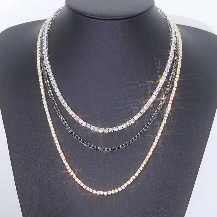 Hiphop Jewelry 3mm Black Tennis Bracelet Necklace with VVS Moissanite Pure Silver 925 Tennis Chain