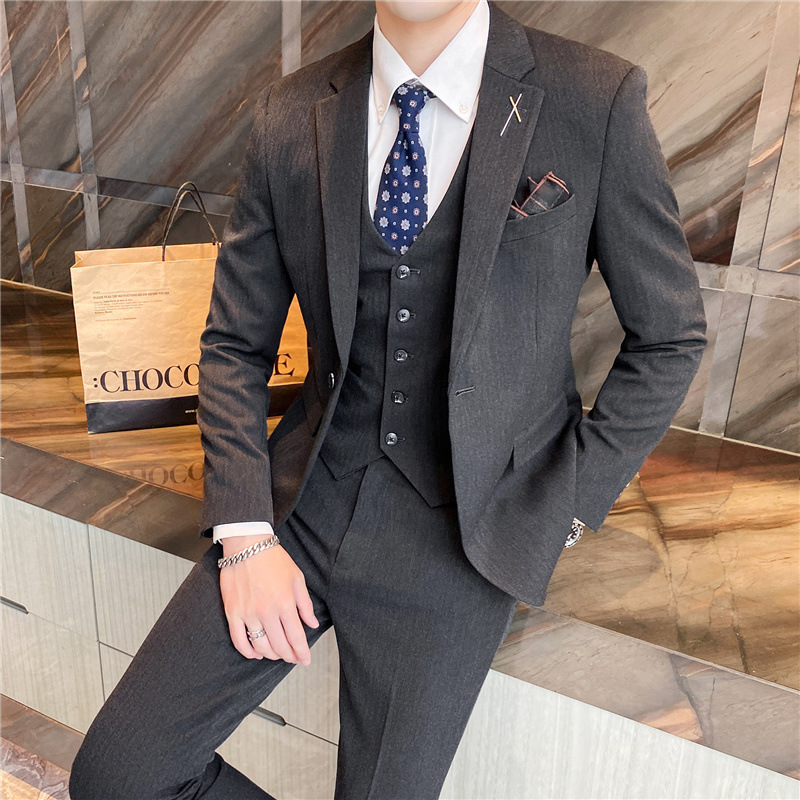 G721 New Korean Slim Men's Single Button Three-piece Suit Men's Casual Suit Groom Groomsmen Dress