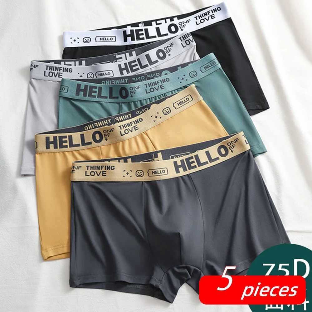 5 pieces of mens underwear breathable mens boxing shorts mens underwear mens underwear solid color underwear boxing shorts X241207