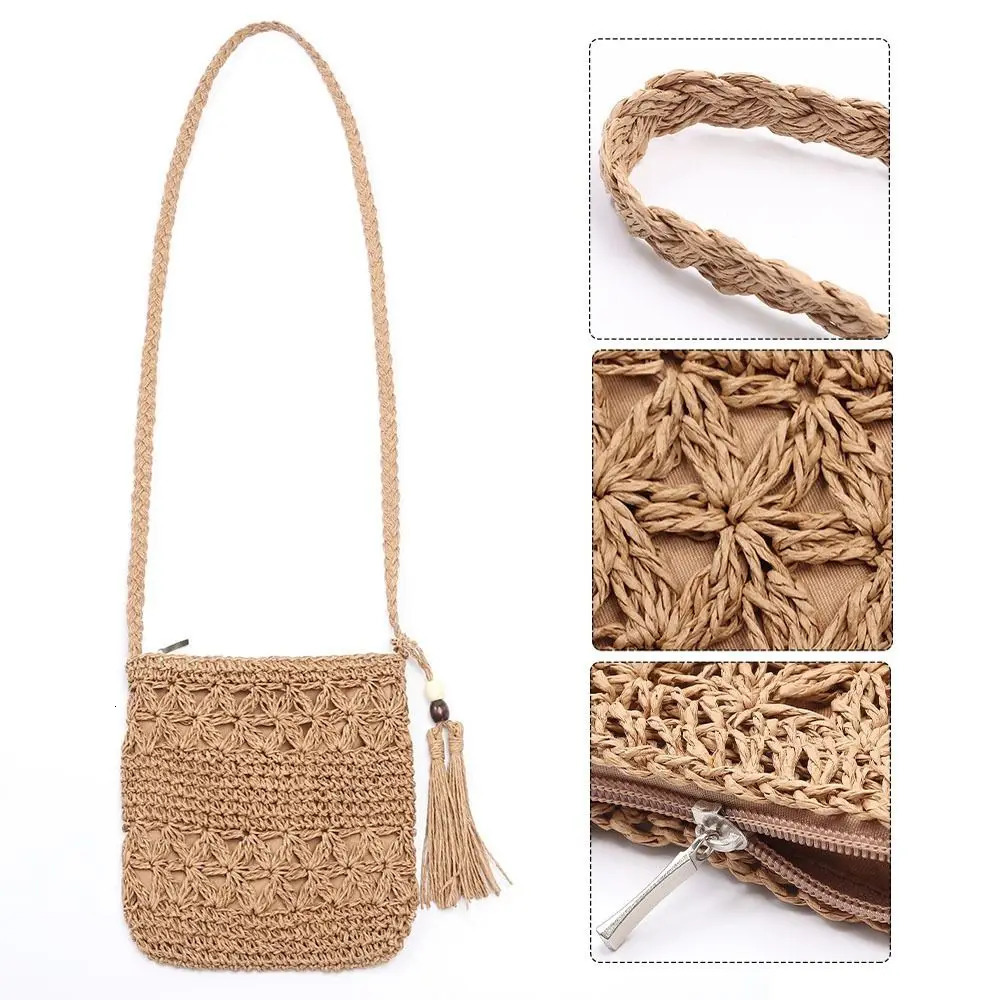 Small Straw Beach Bag for Women Summer Woven Purse Cute Shoulder Womens Mini Crossbody Handbags 241203