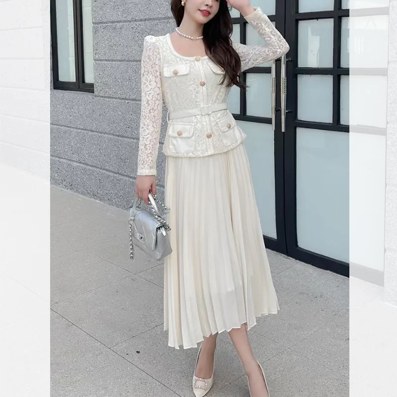Casual Dresses Runway Designer Summer Wer Embroidery Lace Chiffon Prom Dress Women Short Sleeve Single Breasted Midi Long Vestidos Party 2025