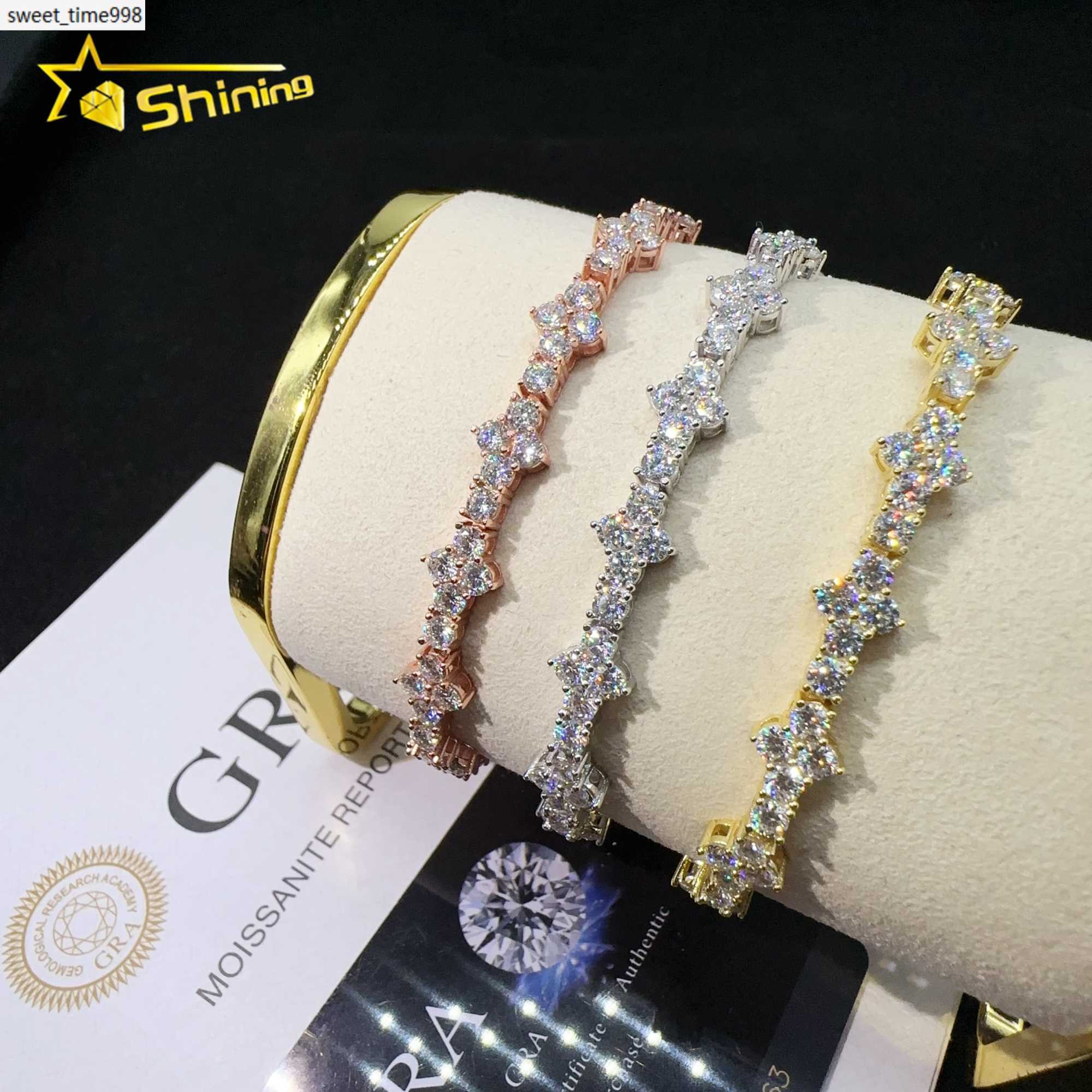 RTS 3mm cross bracelet silver 925 vvs moissanite hip hop iced out lab diamond fine jewelry tennis chain bracelet