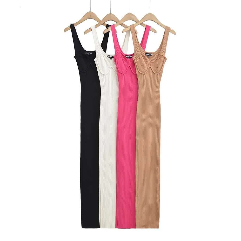 American style summer spicy girl sexy elastic slim fit three-dimensional texture side slit women's suspender long dress 2024 new casual fashion t
