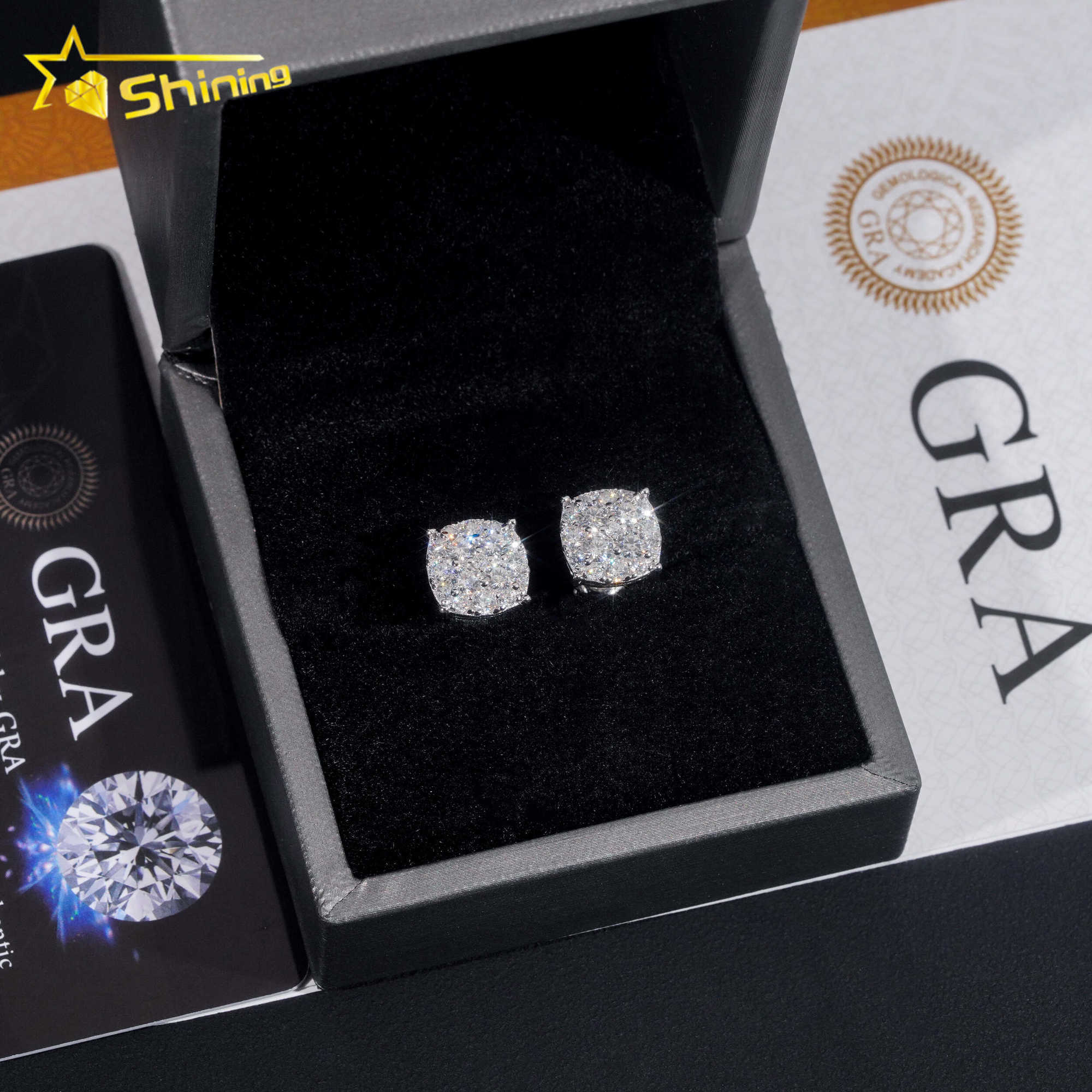 New Pass Tester GRA Certified Stocks VVS Dia Sterg Sier Hip Hop Jewelry Moissanite Stud Earrings For Men