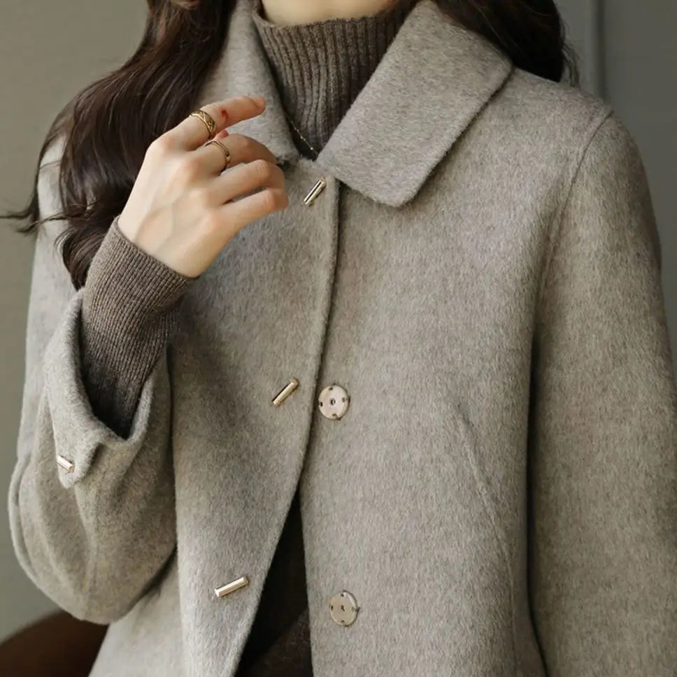 High End Minimalist and Fashionable Woolen Coat for Women in Autumn Winter Small French Style Casual Blends 241202