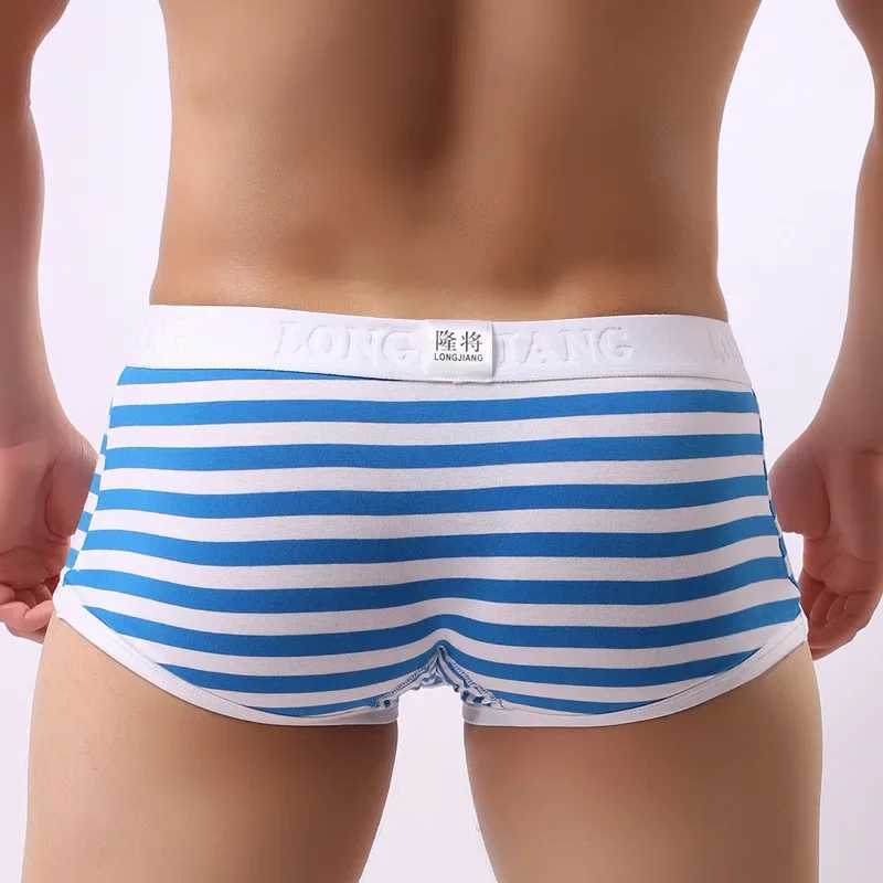 Cotton mens boxing mens soft penis U-bag underwear shorts breathable striped hot mens underwear X241207
