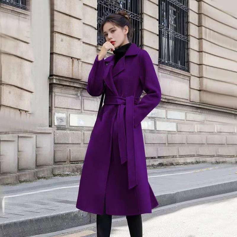 Wine Red Womens Woolen Coat 2025 Autumn Winter Western Female Short Slim Jacket With Long Cloth Windbreaker Overcoat 241202