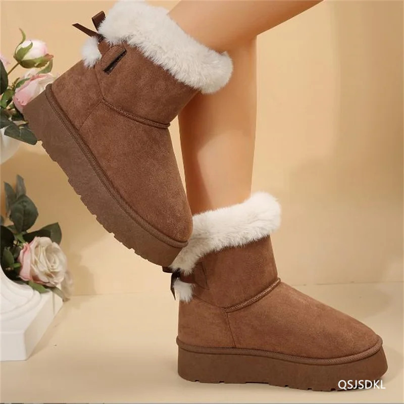 Ankle Flats platform womens snow boots suede plush warm casual shoes 2025 thick fashion Chelsea 241206