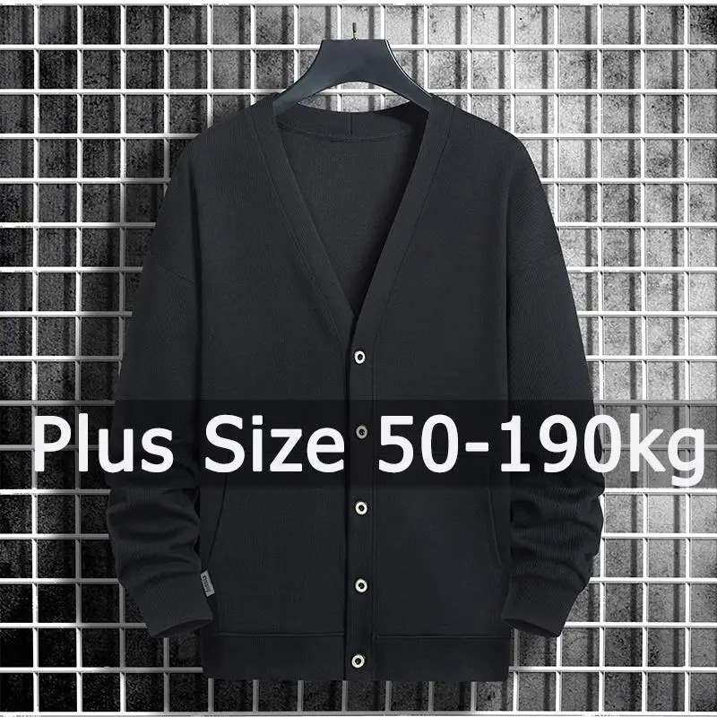 Large wool cardigan mens knitted top 9XL 8XL 50-190kg autumn and winter solid color long sleeved sweater large clothing 241205
