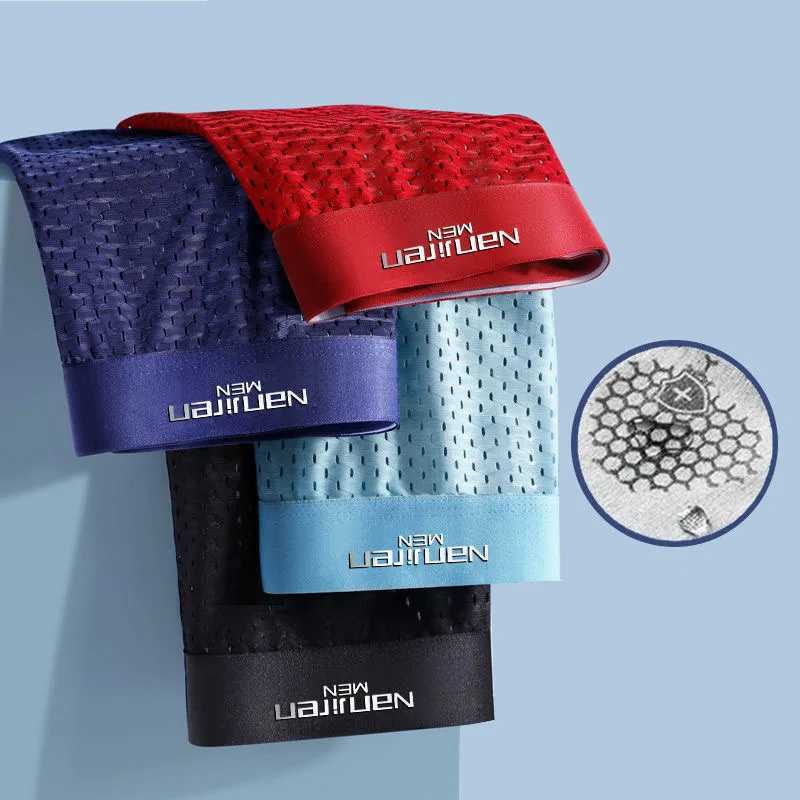 Boxing shorts mens underwear mens underwear boxing ice silk net mens underwear sexy set breathable boxing shirt large size L-5XL X241207