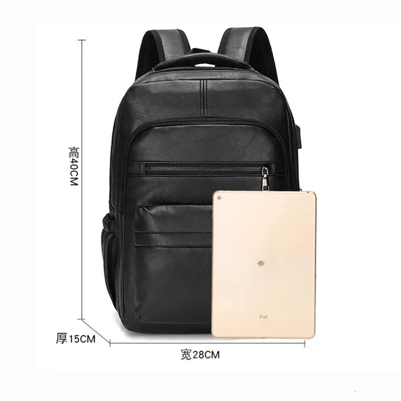 PU leather high-quality backpack for men large USB charging laptop backpack for men Mochilas school backpack for men 241206