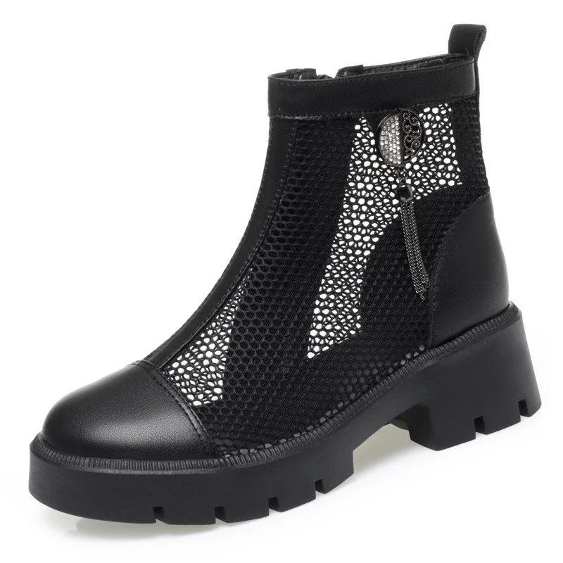 AIYUQI Women Summer Boots Genuine Leather British Fashion Summer Women Boots Mesh Tassel Women Cool Boots