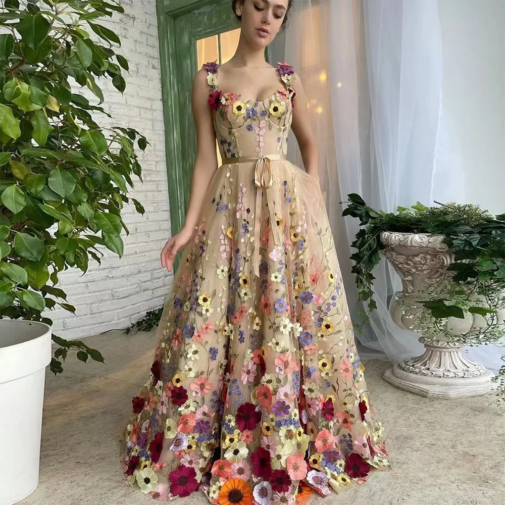Basic Casual Dresses Summer 3D Flower Embroidery Lace Dresses Women Mesh Tulle Sexy Dress Female Vestidos Longo Evening Prom Dress Party Night