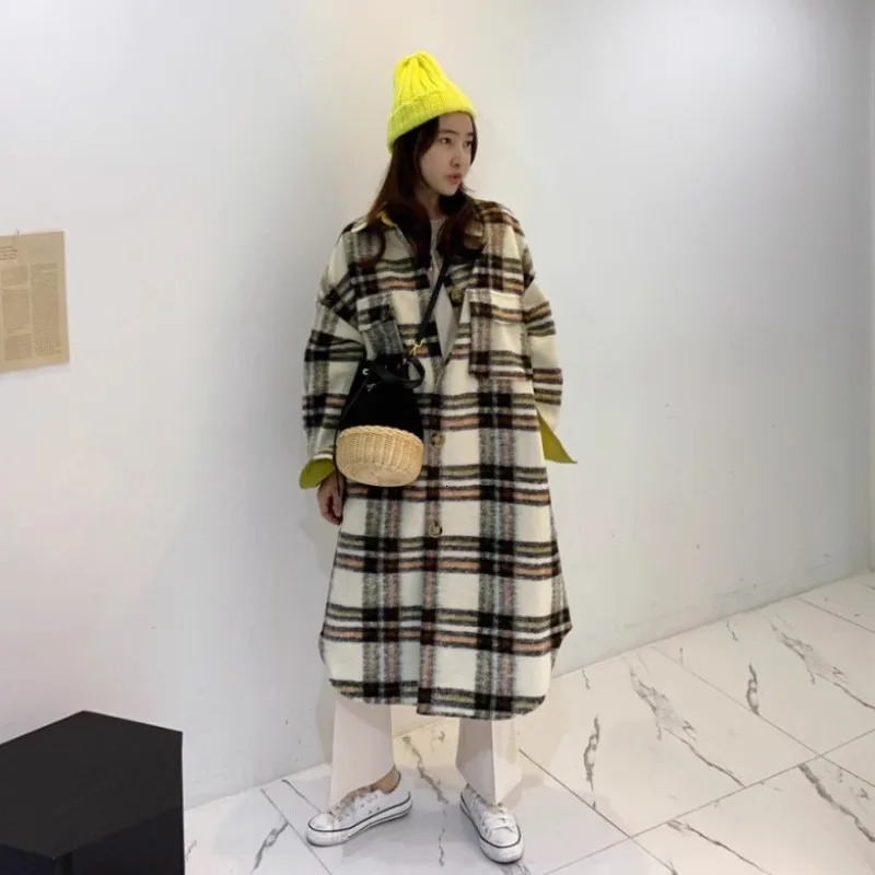 Womens Fashion Plain Wool Coat Womens Winter Thick Warm Korean Long Sleeve Collar Jacket Coat 241204