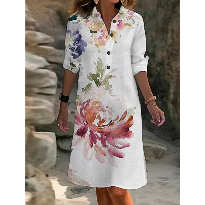 European American autumn and winter casual positioning printed shirt collar splicing long sleeved jumpsuit 2024 temperament versatile new trendy cloth