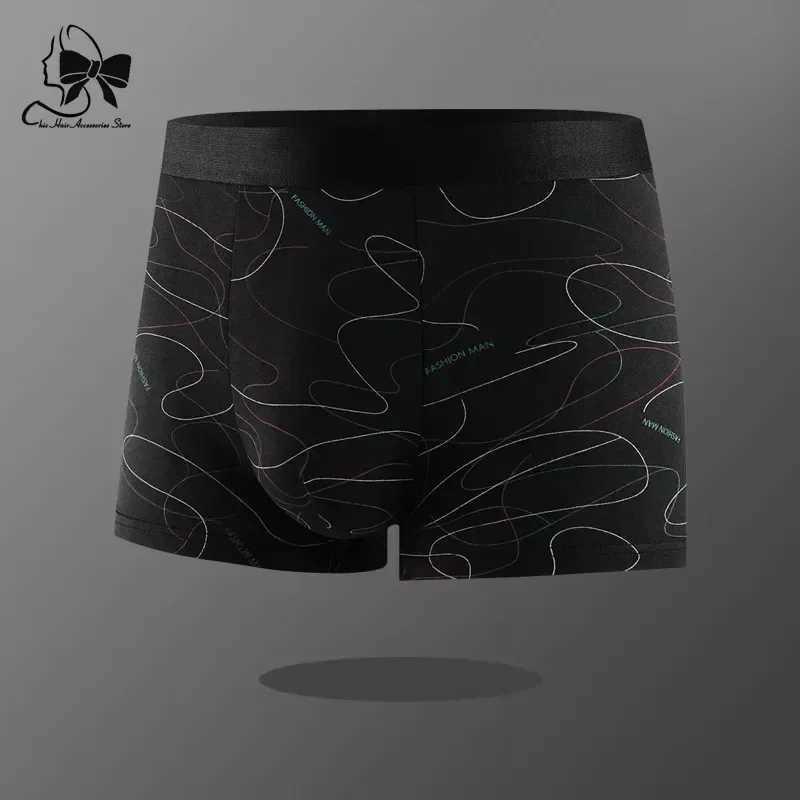 Comfortable shorts mens underwear mens printed underwear U-shaped underwear solid breathable boxer mens large-sized sexy X241207