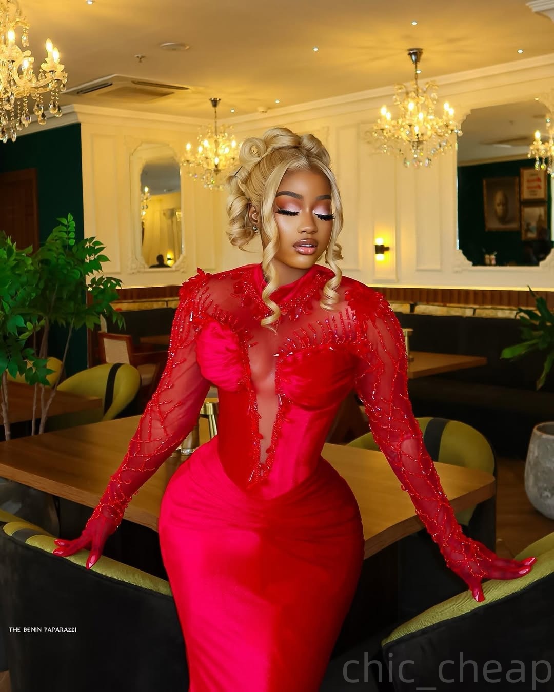Red Mermaid Prom Dresses 2025 Full Sleeves Rhinestones Beaded Satin Evening Formal Party Second Birthday Engagement Gowns Plus Size Dress For Special 