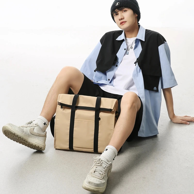 Minimalist Black Mens Handbag Durable Oxford Cloth Shoulder Bag Casual Commuting Class Tote Crossbody Bags for Men 241203