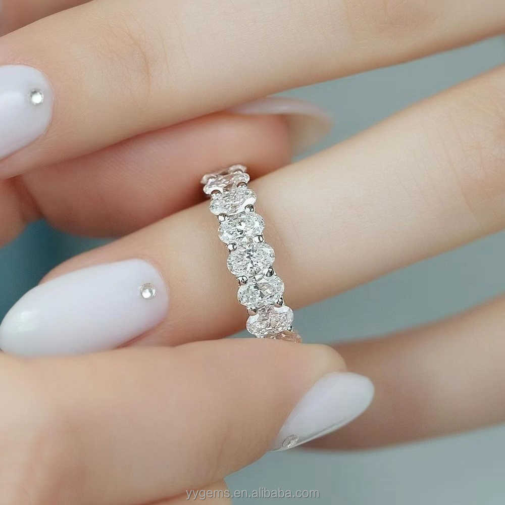 Fine jewelry stunning 10K/14K/18K gold pave prong oval moissanite eternity wedding band rings for women forever