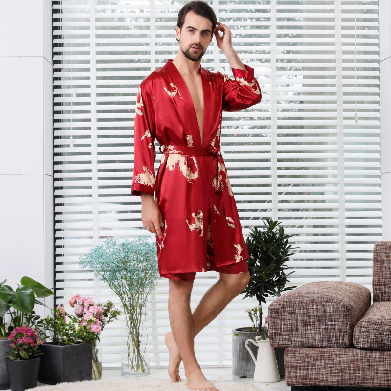 2025 Designer s trend new summer silk inspired couple pajamas men s kimono bathrobe cardigan wool sweater bathrobe