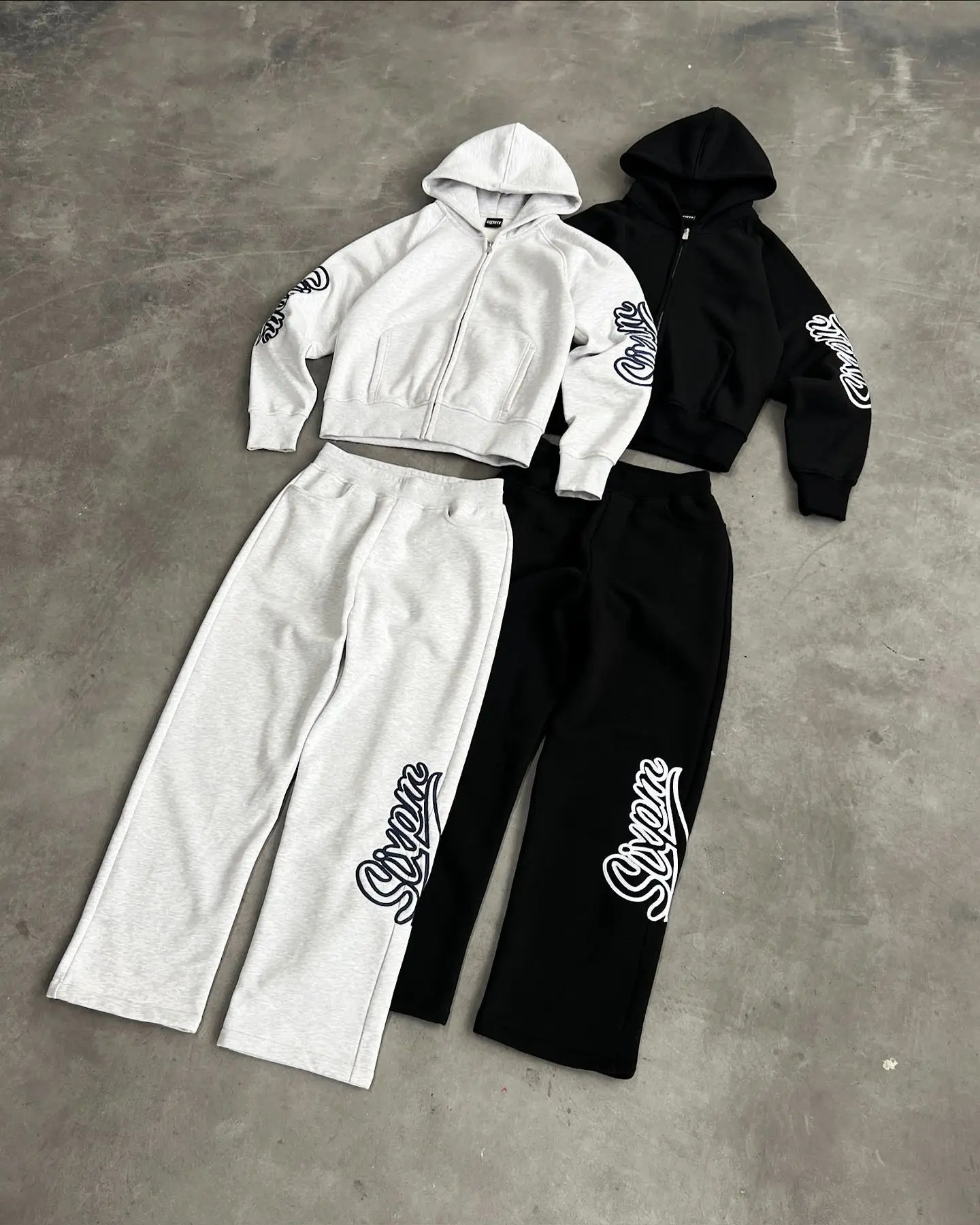 Streetwear Hoodies Sports Pants Two Piece Set Mens Hip Hop Alphabet Embroidered Oversized Zipper Hoodies Sports Sweaters Casual Pants 241205