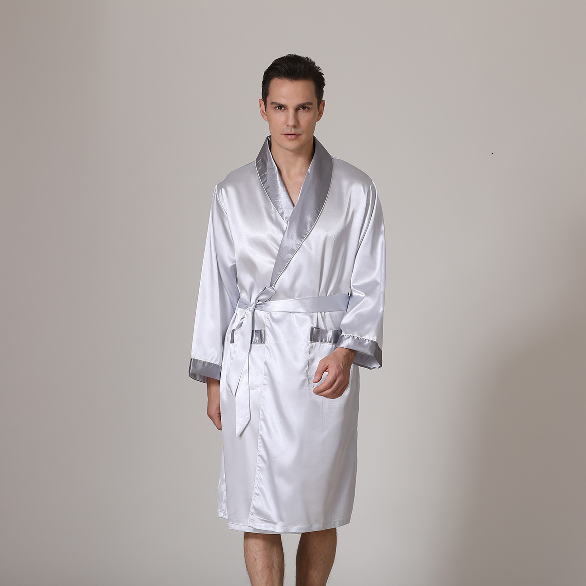 fashion 2025 New designer men s summer thin ice silk sleepwear with oversized bathrobe for home wear