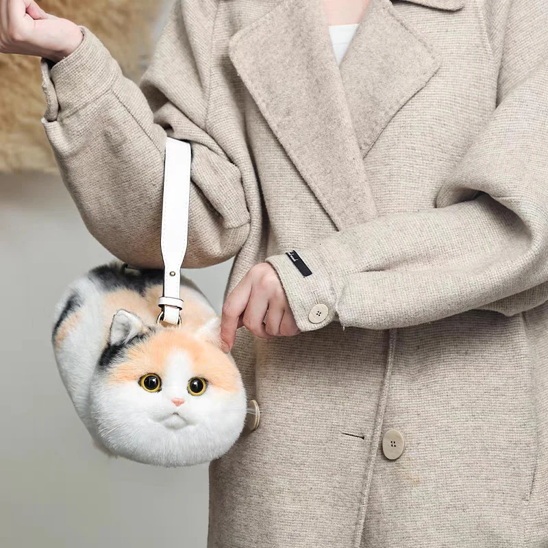 Cute Cat Shoulder Bag Womens Messenger Retro Handmade Autumn and Winter Plush 241206